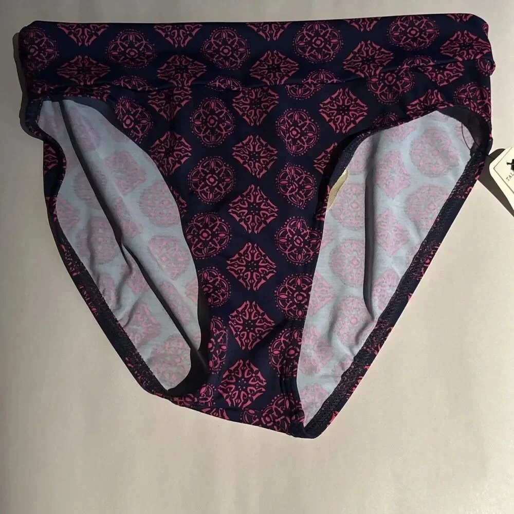 Talbots Miraclesuit High Rise Fold Over Bikini Bottom Estilo Blue Magenta Size 8